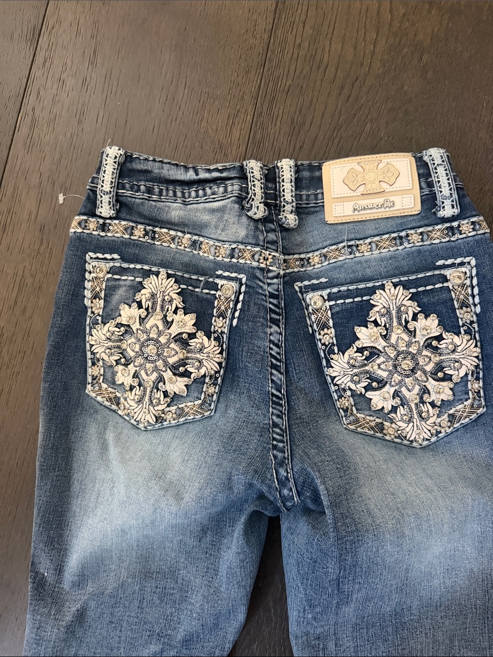 Answer me premium collection Women's Blue Bootcut Jeans with Cream Embroidery 6